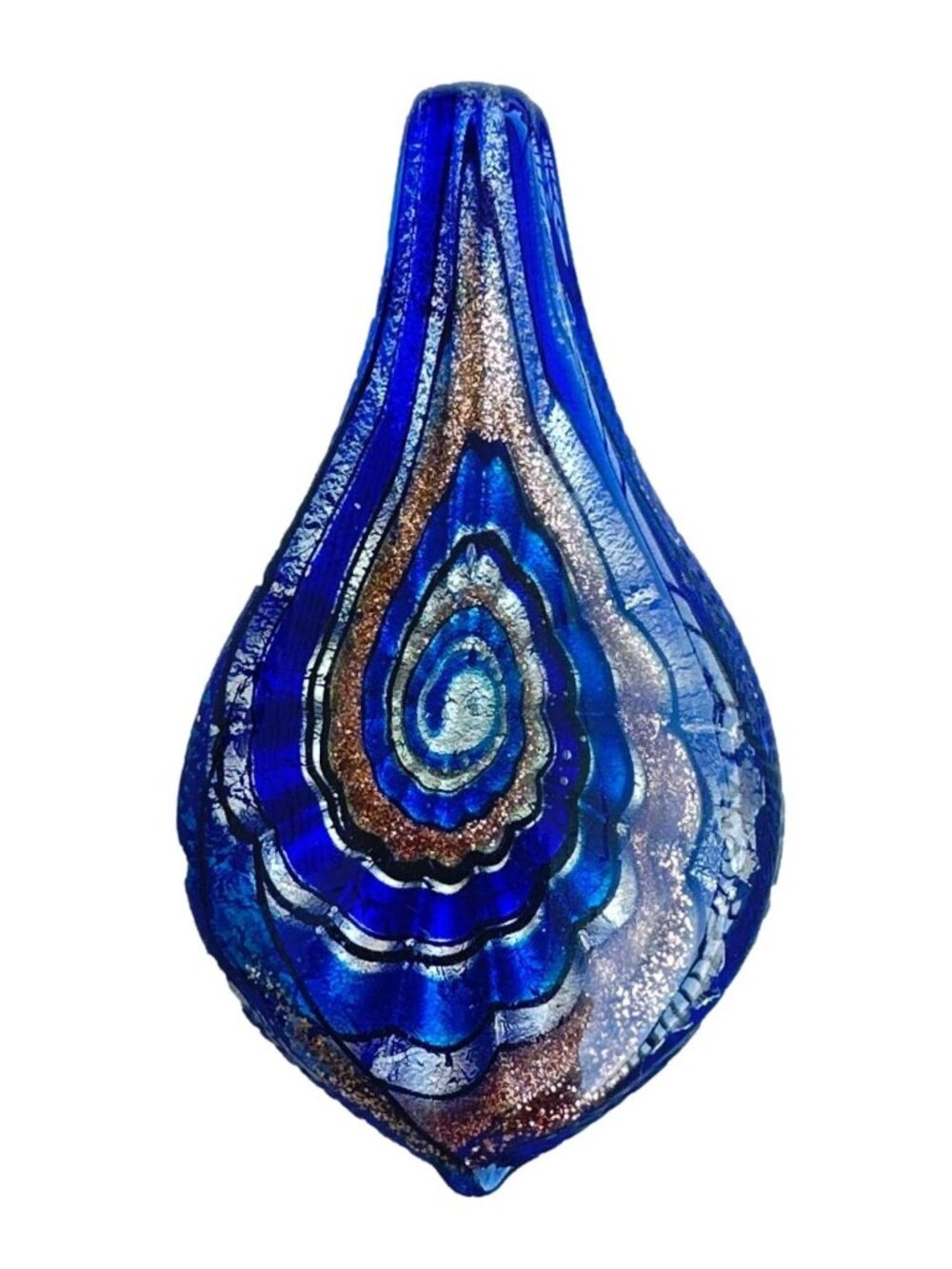 Murano Glass Pendant Vintage Y2K Blue Gold Shimmer Womens Jewelry Artsy